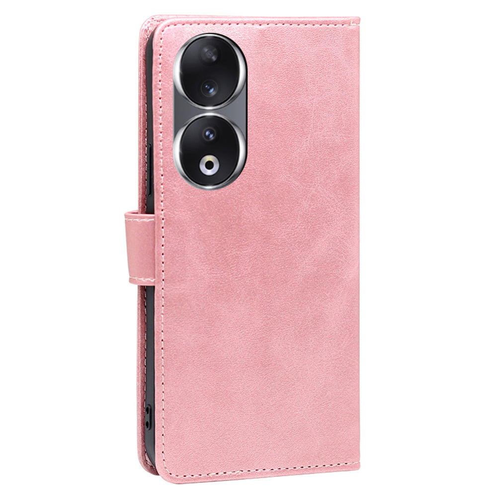 For Honor 90 Phone Wallet Case Calf Texture TPU+PU Leather Shell Stand Anti-drop Cover