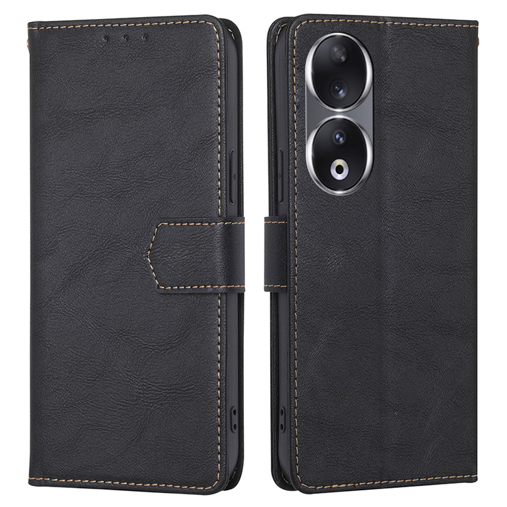 For Honor 90 Cowhide Texture Phone Shell RFID Blocking Wallet Phone Case PU Leather Stand Cover