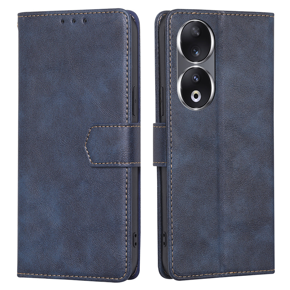 For Honor 90 Cowhide Texture Phone Shell RFID Blocking Wallet Phone Case PU Leather Stand Cover