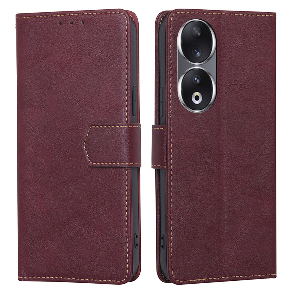 For Honor 90 Cowhide Texture Phone Shell RFID Blocking Wallet Phone Case PU Leather Stand Cover