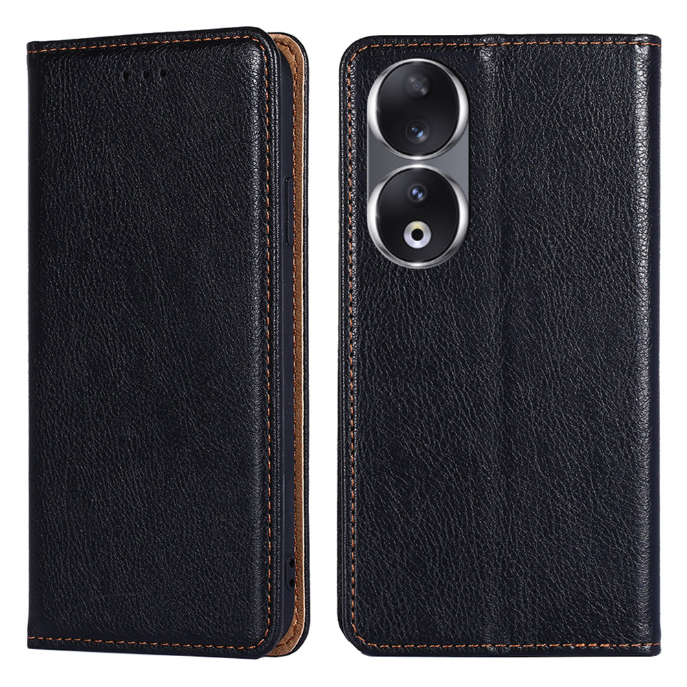 For Honor 90 Slim-Fit Leather Phone Cover Stand Wallet Phone Shell Magnetic Auto-absorbed Case
