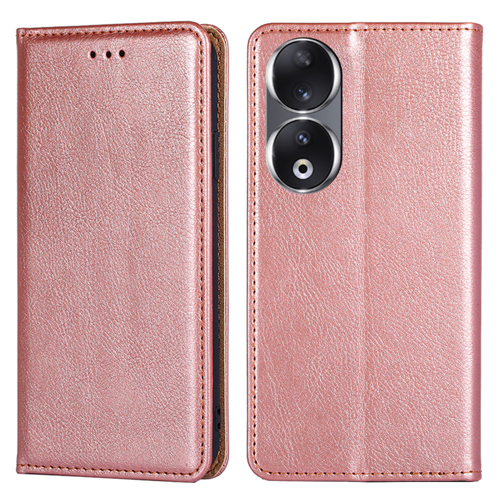 For Honor 90 Slim-Fit Leather Phone Cover Stand Wallet Phone Shell Magnetic Auto-absorbed Case