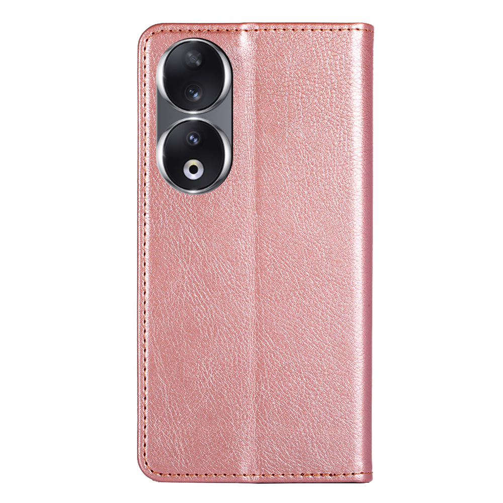For Honor 90 Slim-Fit Leather Phone Cover Stand Wallet Phone Shell Magnetic Auto-absorbed Case