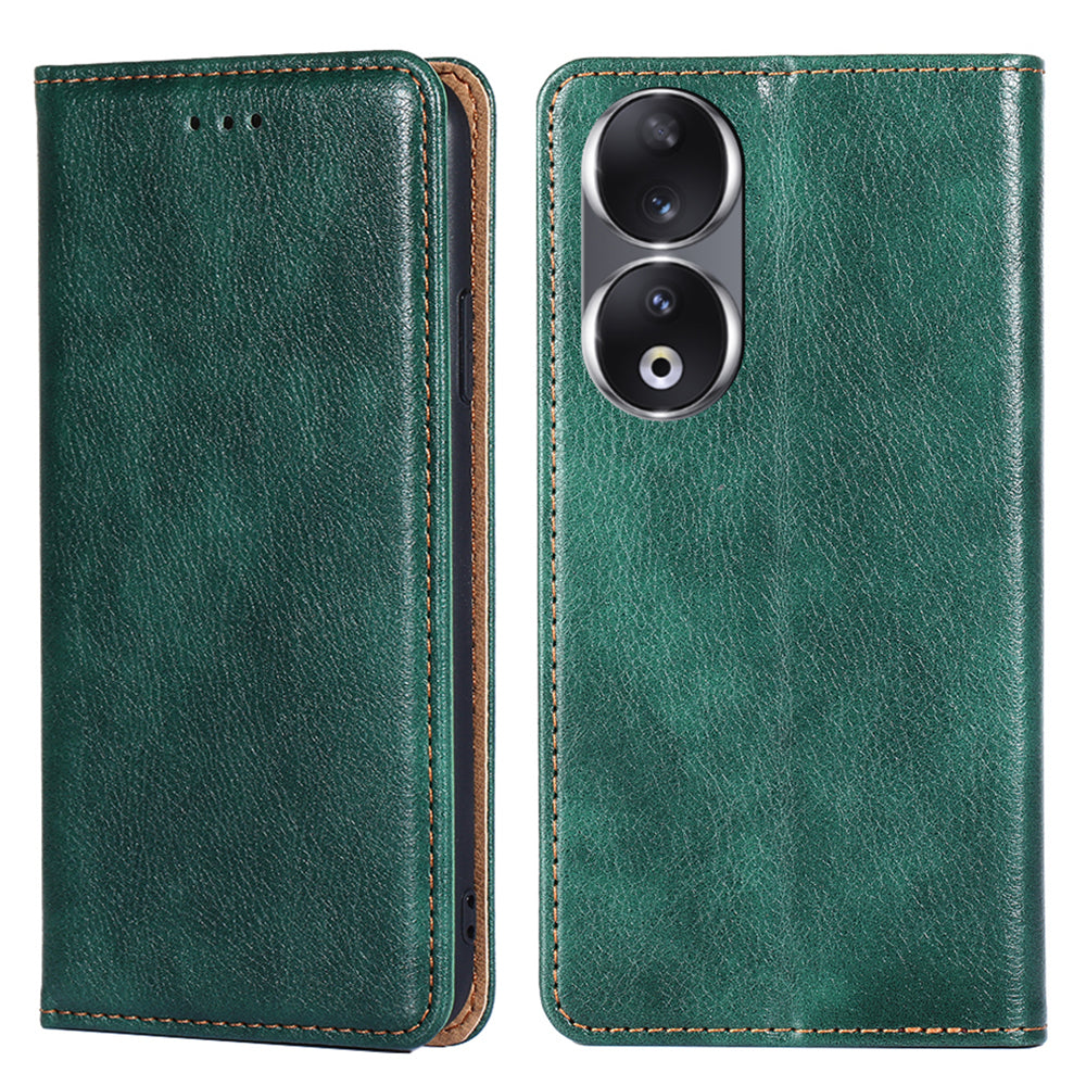 For Honor 90 Slim-Fit Leather Phone Cover Stand Wallet Phone Shell Magnetic Auto-absorbed Case