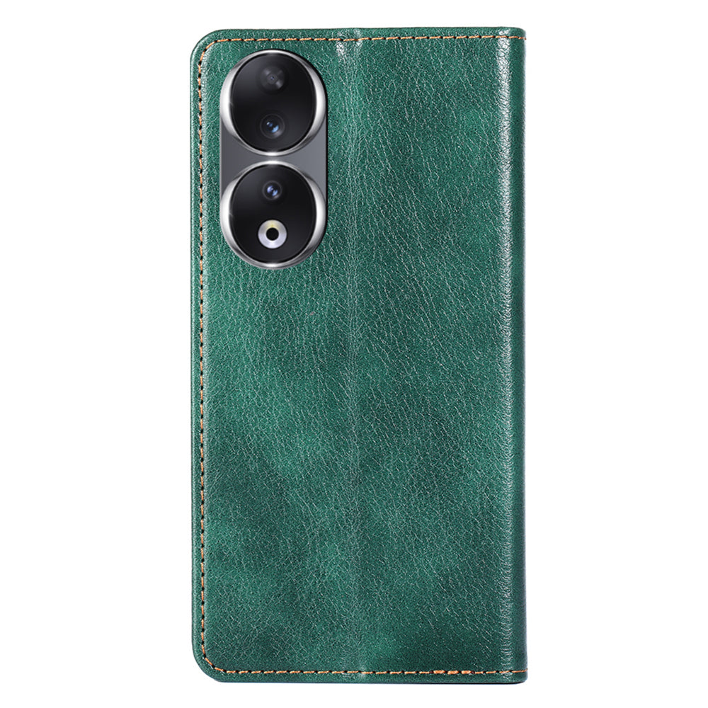 For Honor 90 Slim-Fit Leather Phone Cover Stand Wallet Phone Shell Magnetic Auto-absorbed Case