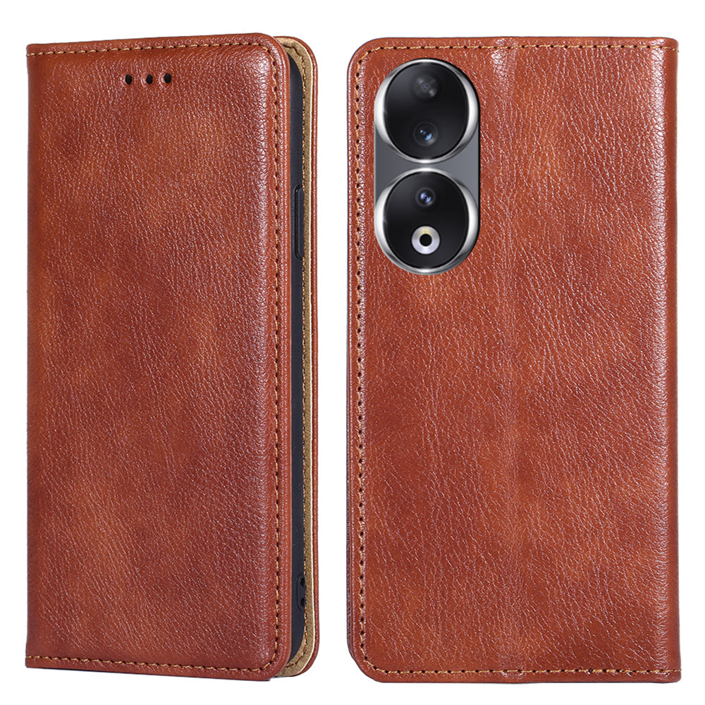 For Honor 90 Slim-Fit Leather Phone Cover Stand Wallet Phone Shell Magnetic Auto-absorbed Case