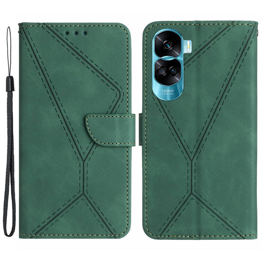 HT05 For Honor 90 Lite 5G / X50i 5G Wallet Leather Phone Case Skin-touch Imprinted Line Stand Cover