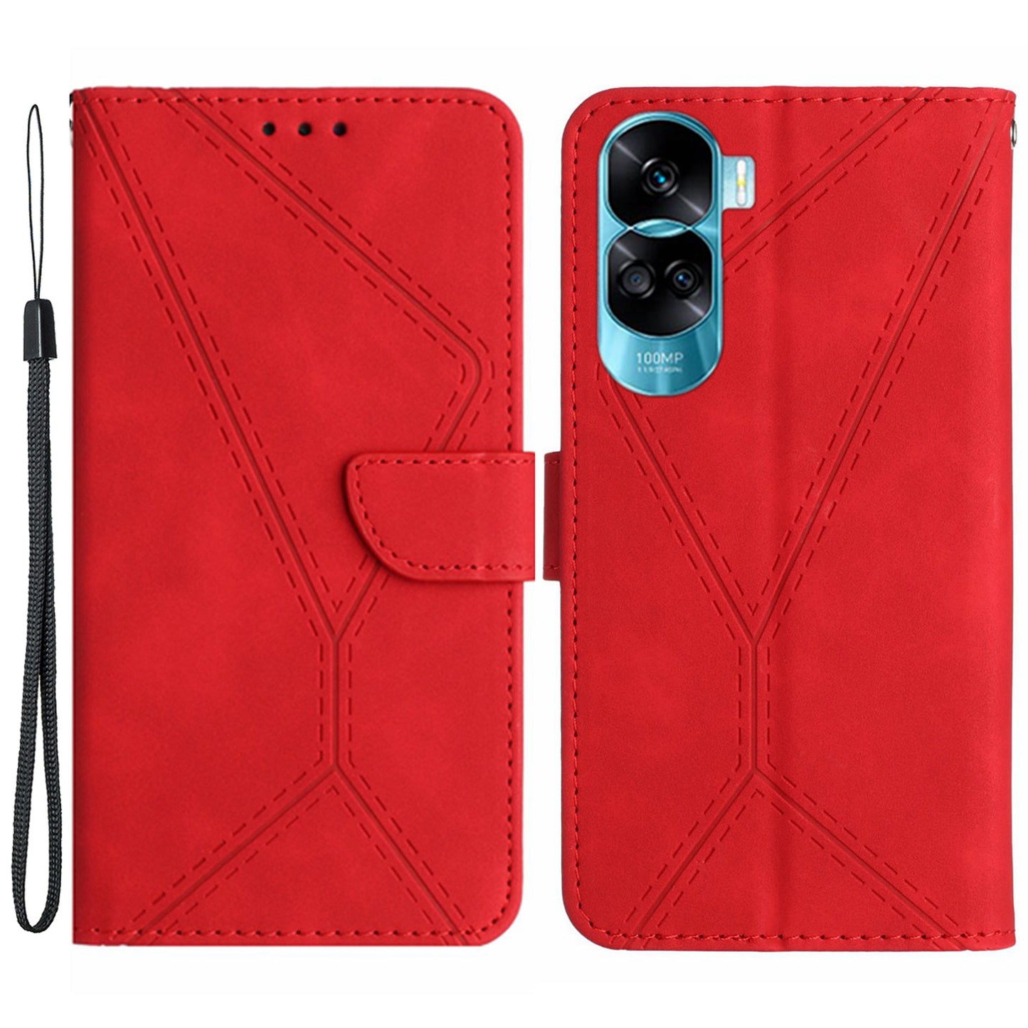 HT05 For Honor 90 Lite 5G / X50i 5G Wallet Leather Phone Case Skin-touch Imprinted Line Stand Cover