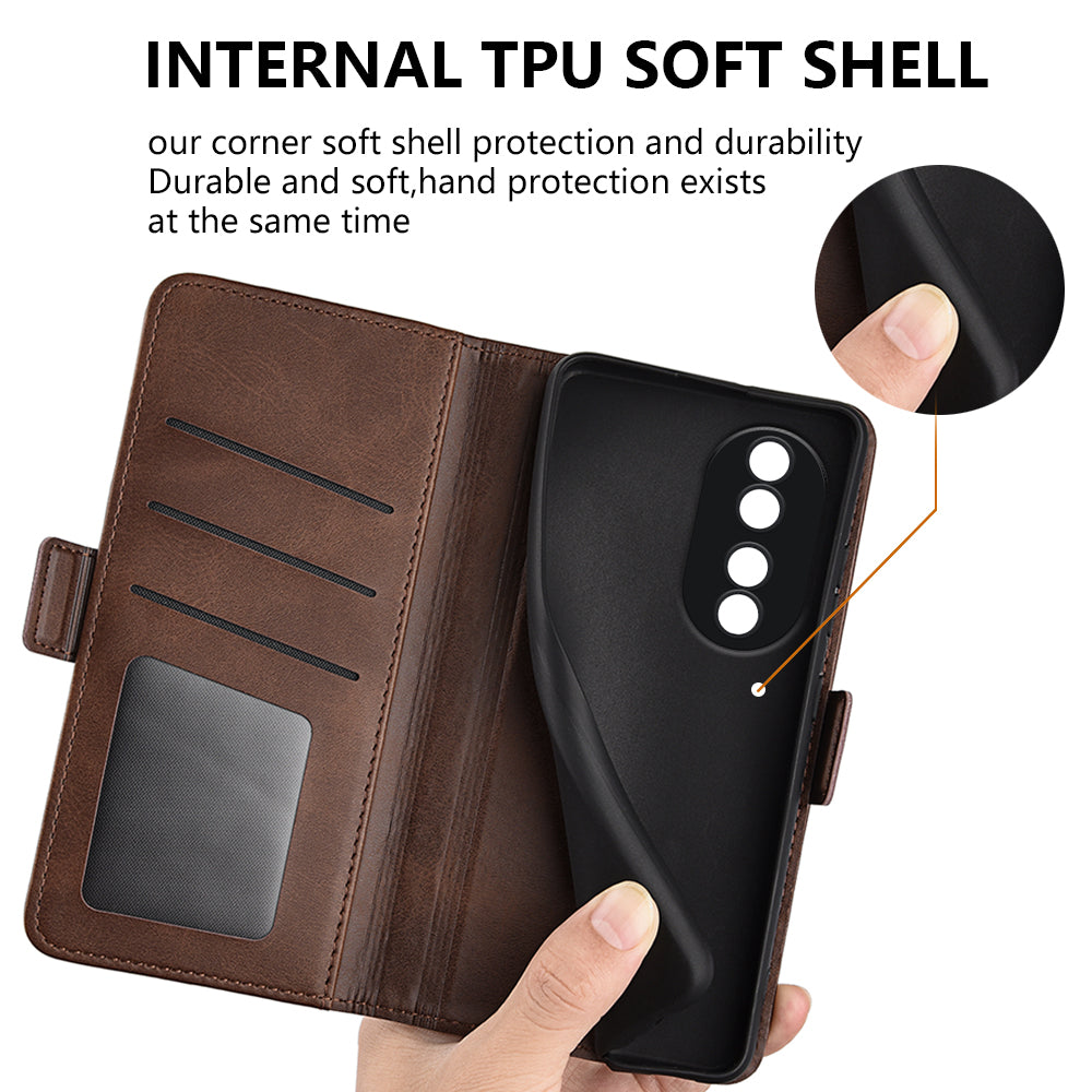 For Honor 90 PU Leather Wallet Phone Cover Calf Texture Stand Full Protection Anti-Scratch Phone Case