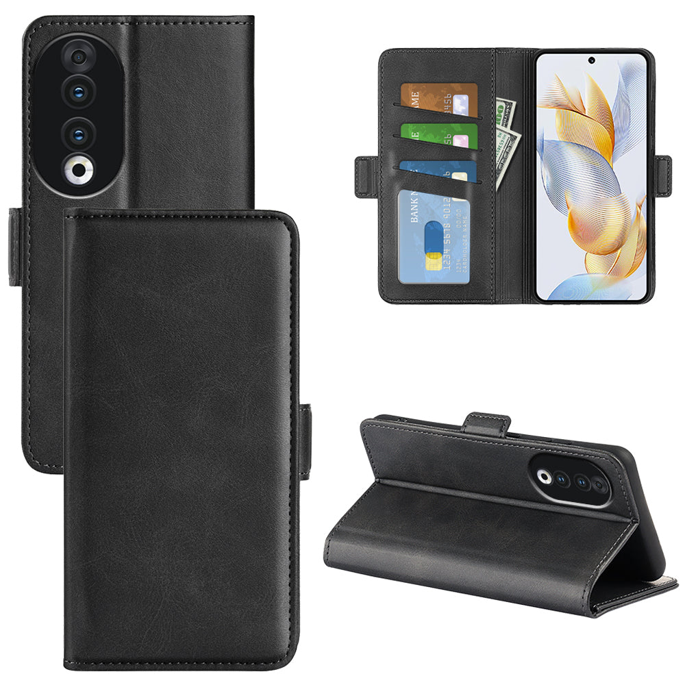 For Honor 90 PU Leather Wallet Phone Cover Calf Texture Stand Full Protection Anti-Scratch Phone Case