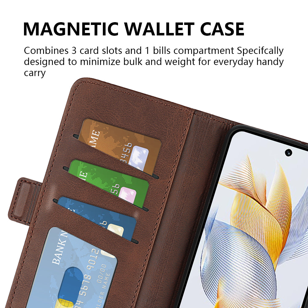 For Honor 90 PU Leather Wallet Phone Cover Calf Texture Stand Full Protection Anti-Scratch Phone Case