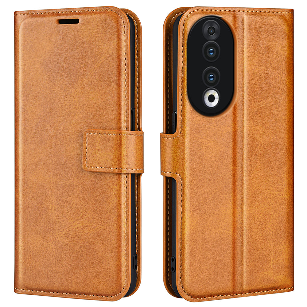 For Honor 90 Phone Shell Calf Texture Leather Cover Stand Wallet Square Magnetic Closure Case