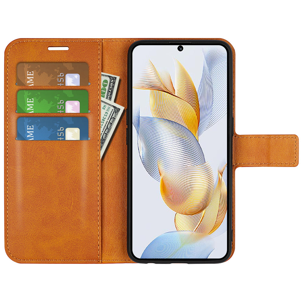 For Honor 90 Phone Shell Calf Texture Leather Cover Stand Wallet Square Magnetic Closure Case