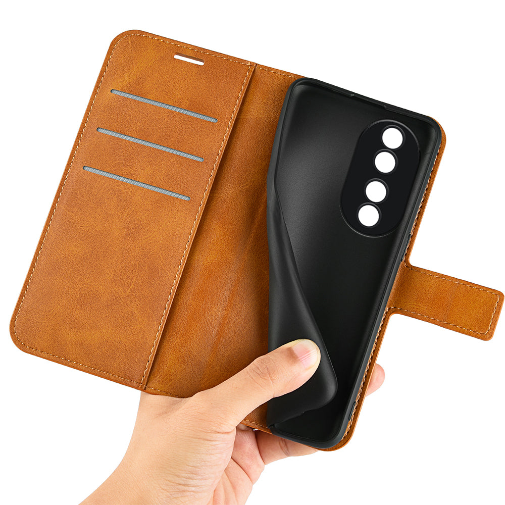 For Honor 90 Phone Shell Calf Texture Leather Cover Stand Wallet Square Magnetic Closure Case