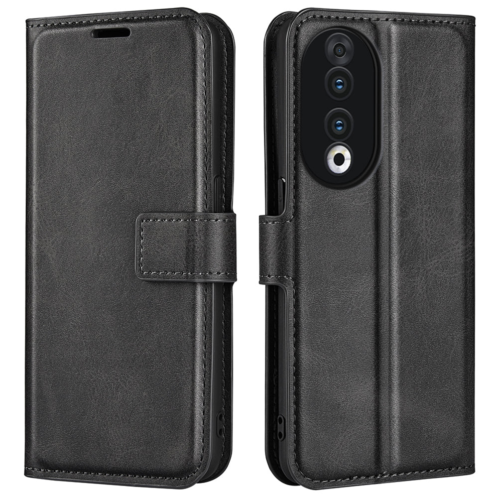 For Honor 90 Phone Shell Calf Texture Leather Cover Stand Wallet Square Magnetic Closure Case