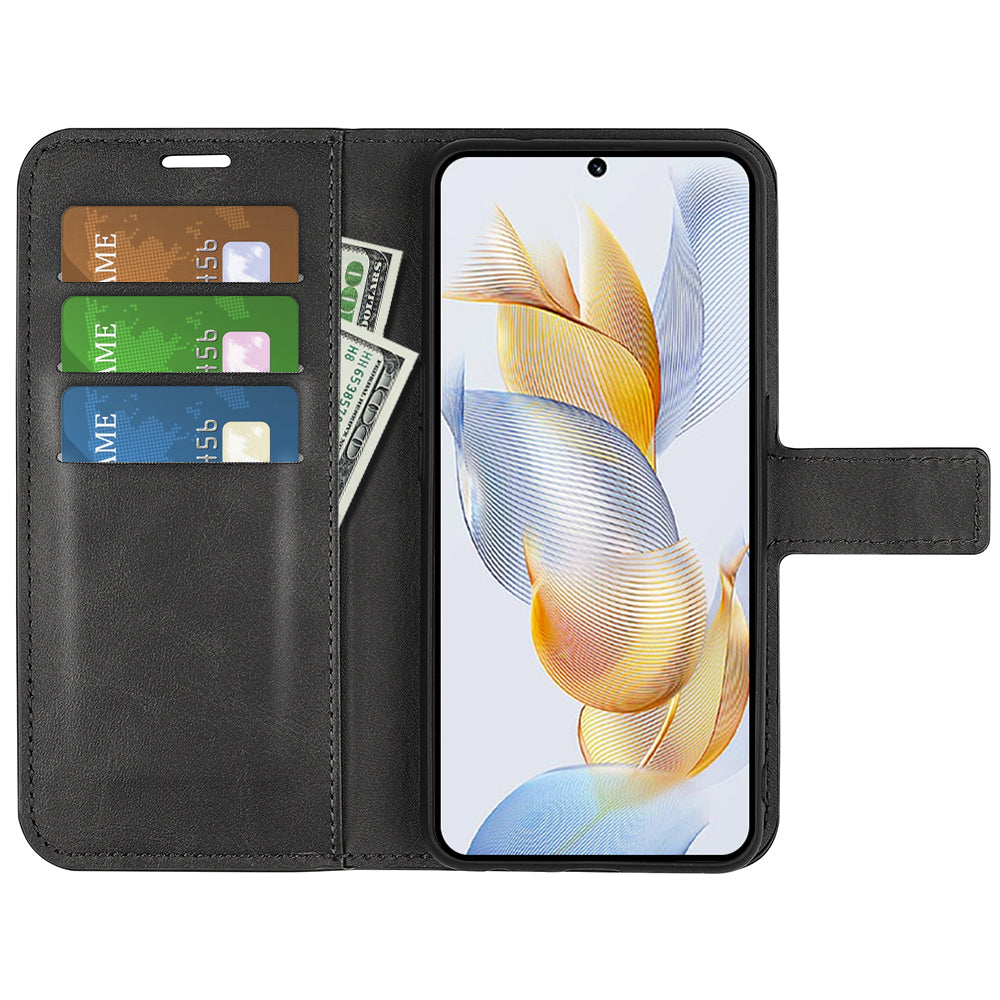 For Honor 90 Phone Shell Calf Texture Leather Cover Stand Wallet Square Magnetic Closure Case