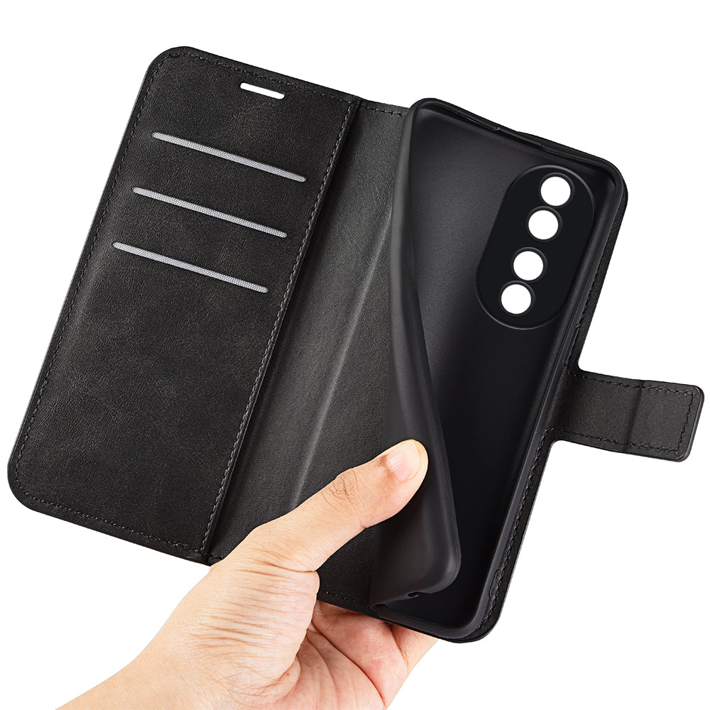For Honor 90 Phone Shell Calf Texture Leather Cover Stand Wallet Square Magnetic Closure Case