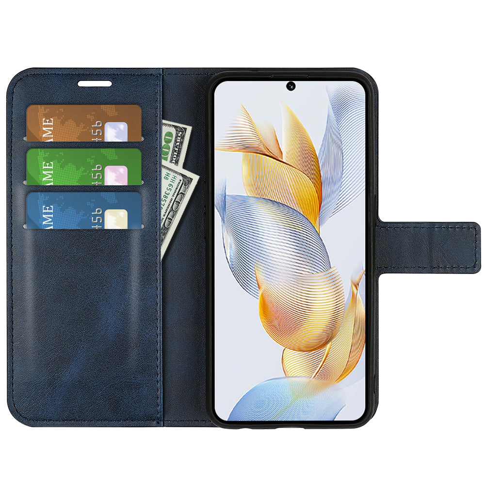 For Honor 90 Phone Shell Calf Texture Leather Cover Stand Wallet Square Magnetic Closure Case