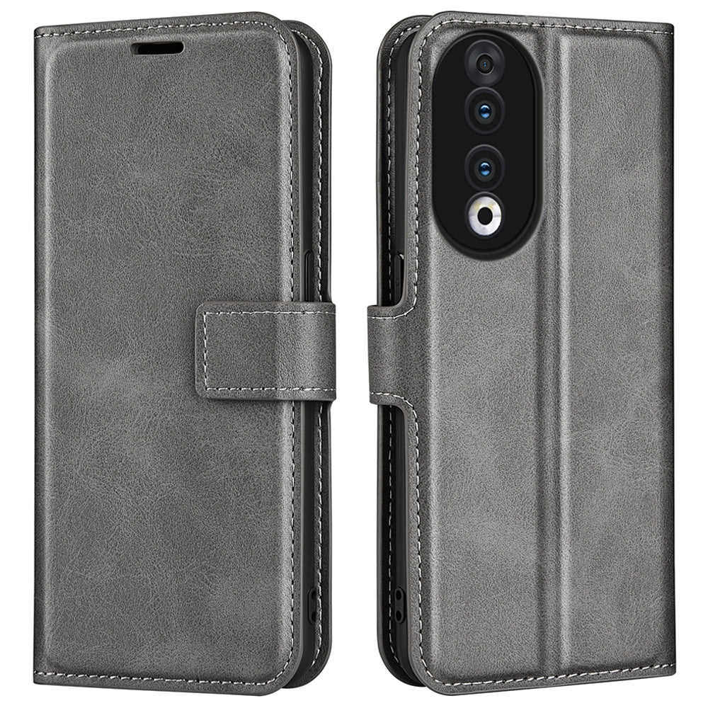 For Honor 90 Phone Shell Calf Texture Leather Cover Stand Wallet Square Magnetic Closure Case