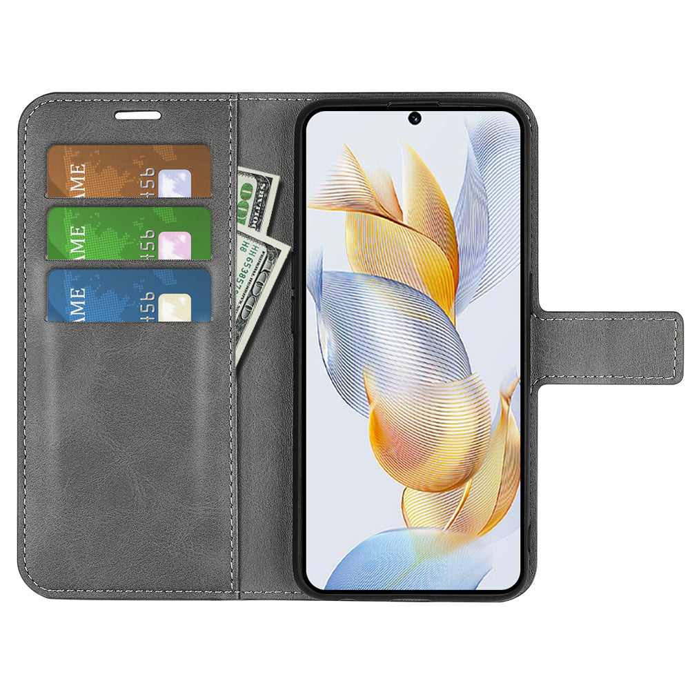 For Honor 90 Phone Shell Calf Texture Leather Cover Stand Wallet Square Magnetic Closure Case