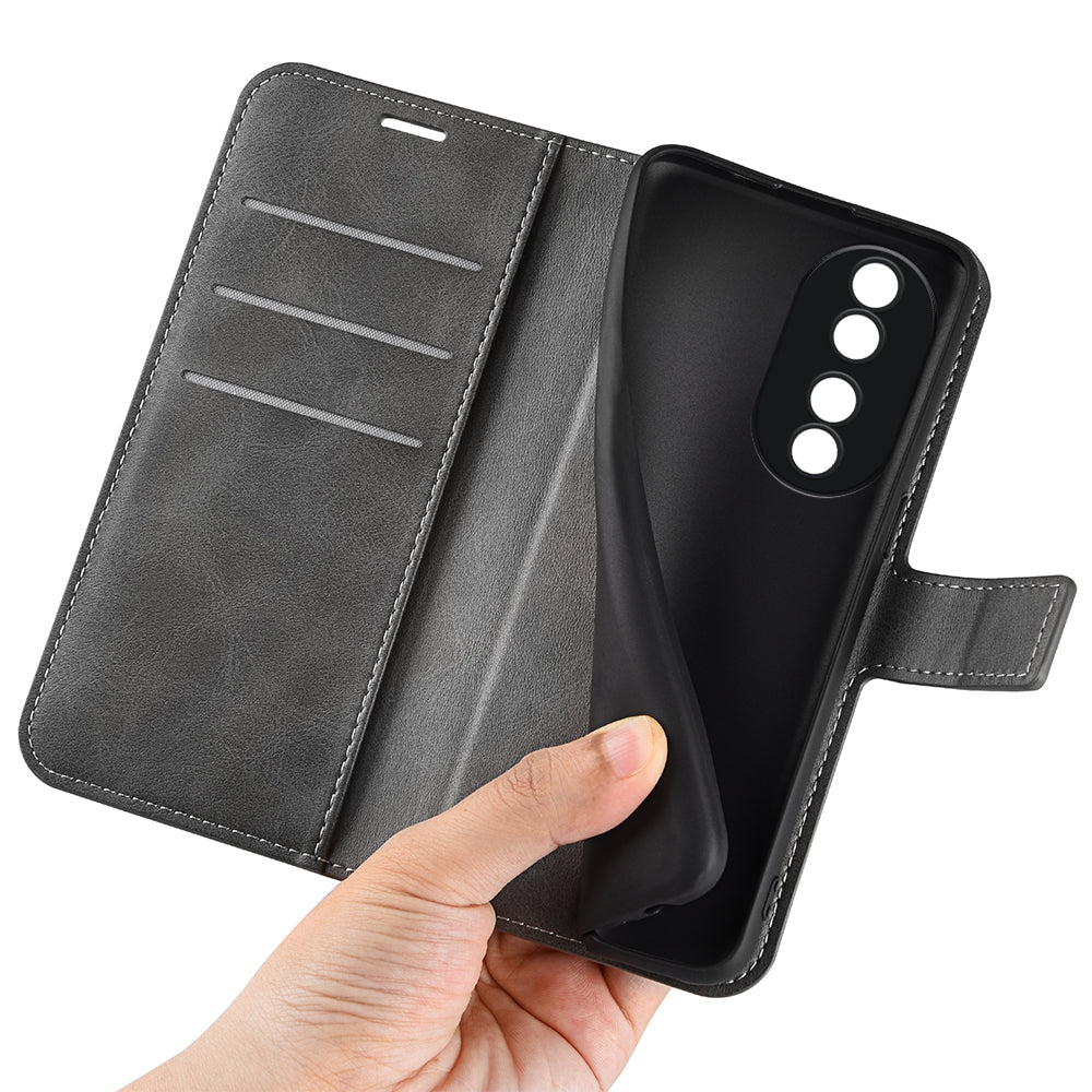 For Honor 90 Phone Shell Calf Texture Leather Cover Stand Wallet Square Magnetic Closure Case