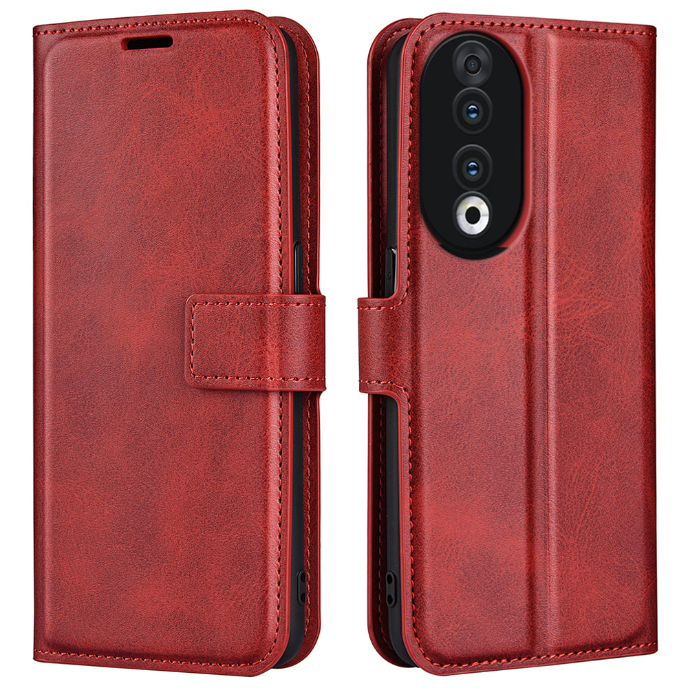 For Honor 90 Phone Shell Calf Texture Leather Cover Stand Wallet Square Magnetic Closure Case