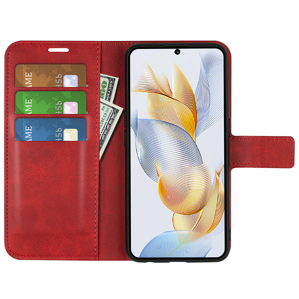 For Honor 90 Phone Shell Calf Texture Leather Cover Stand Wallet Square Magnetic Closure Case