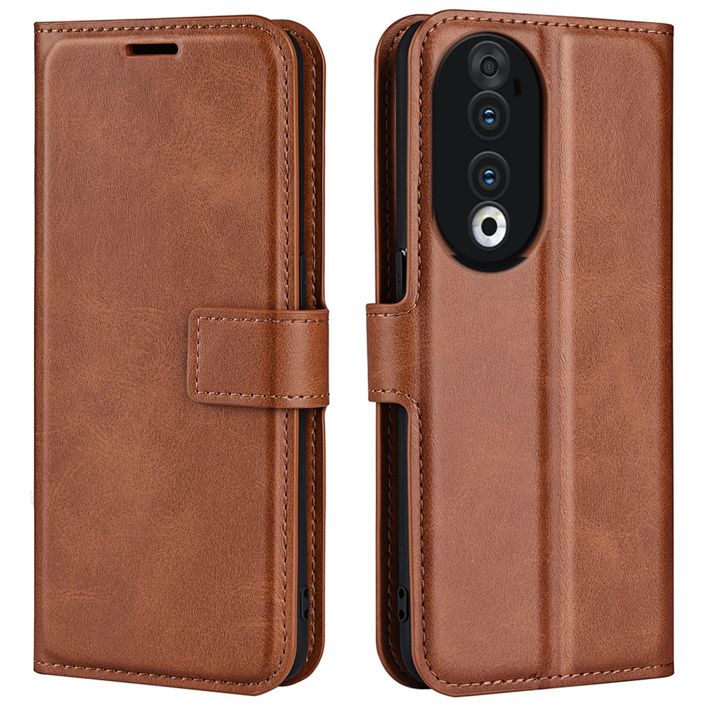 For Honor 90 Phone Shell Calf Texture Leather Cover Stand Wallet Square Magnetic Closure Case