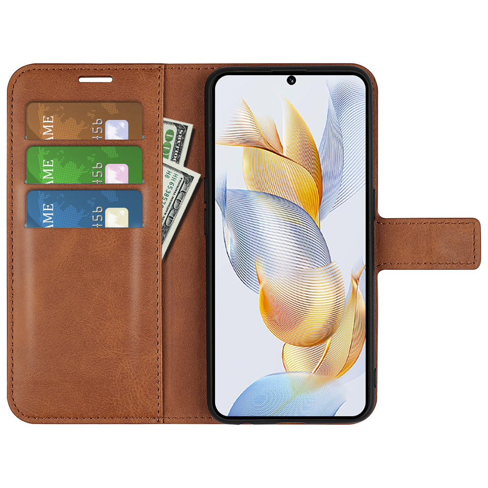 For Honor 90 Phone Shell Calf Texture Leather Cover Stand Wallet Square Magnetic Closure Case