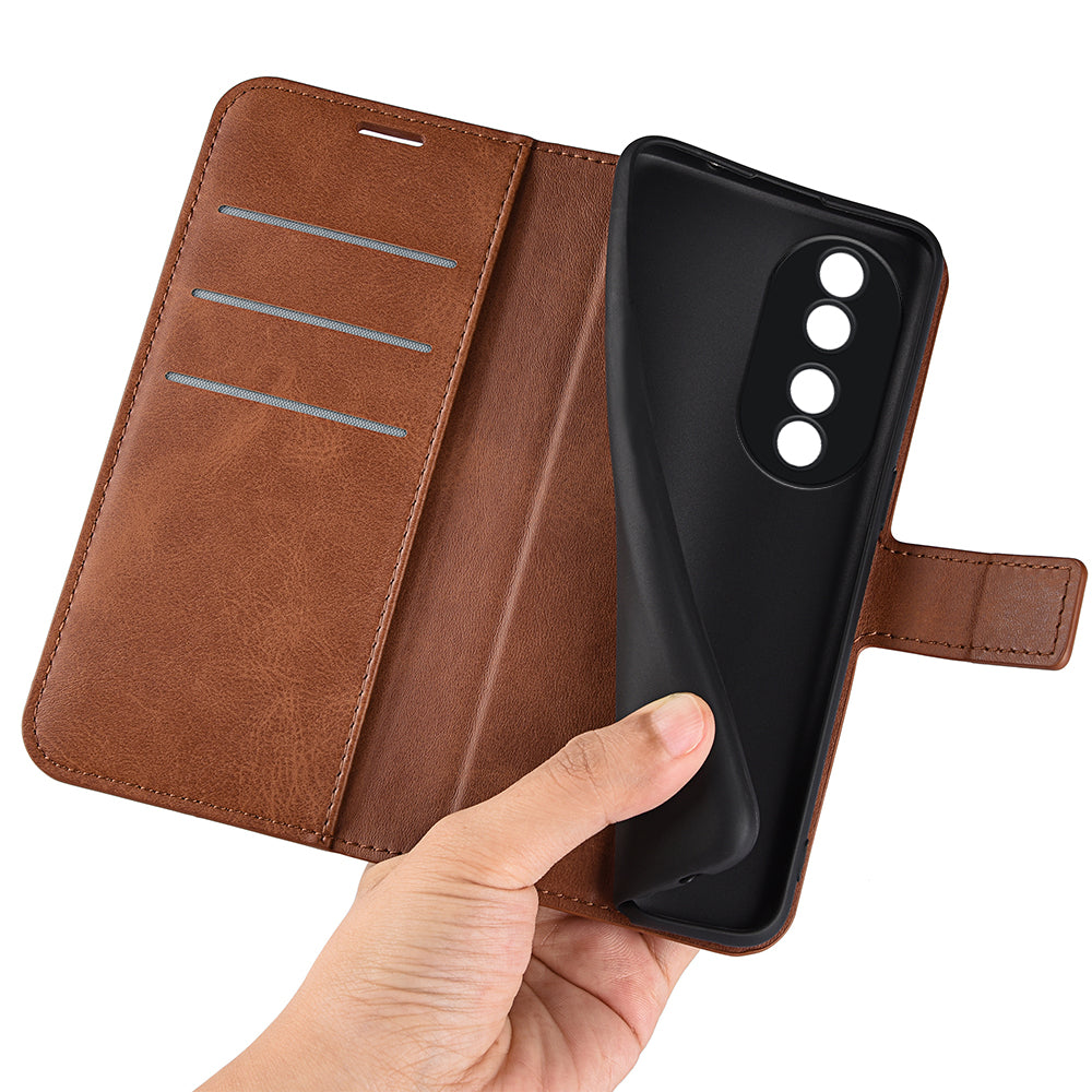 For Honor 90 Phone Shell Calf Texture Leather Cover Stand Wallet Square Magnetic Closure Case