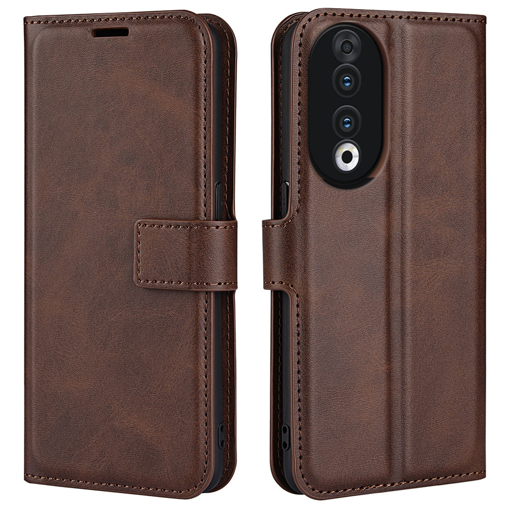 For Honor 90 Phone Shell Calf Texture Leather Cover Stand Wallet Square Magnetic Closure Case