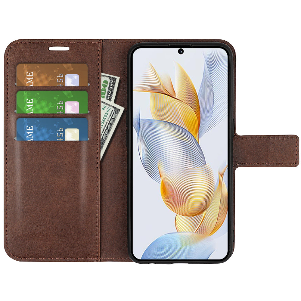 For Honor 90 Phone Shell Calf Texture Leather Cover Stand Wallet Square Magnetic Closure Case
