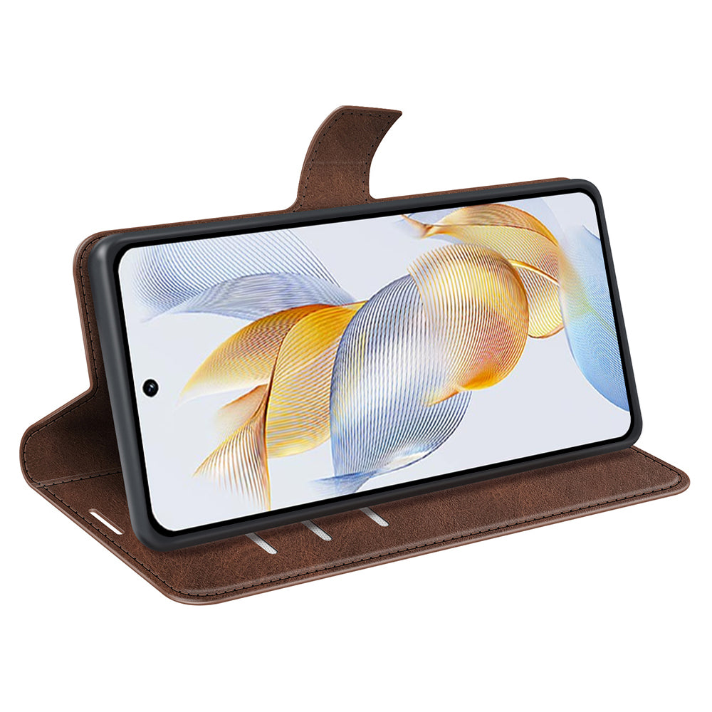 For Honor 90 Phone Shell Calf Texture Leather Cover Stand Wallet Square Magnetic Closure Case