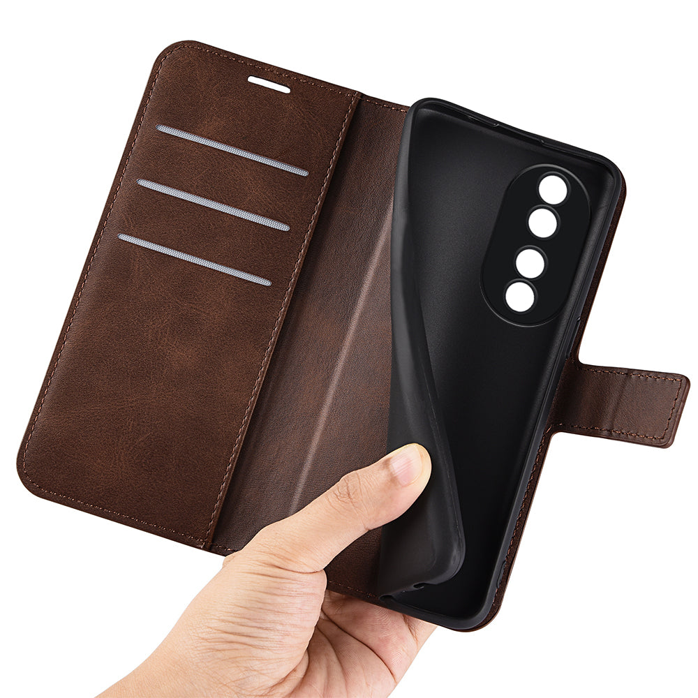 For Honor 90 Phone Shell Calf Texture Leather Cover Stand Wallet Square Magnetic Closure Case