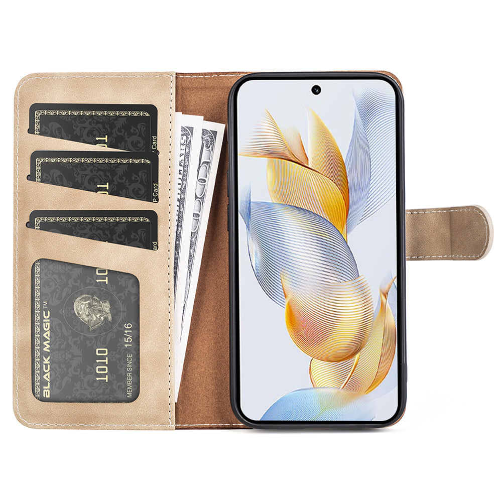 For Honor 90 PU Leather Wallet Phone Cover Dual-color Splicing Stand Cell Phone Case