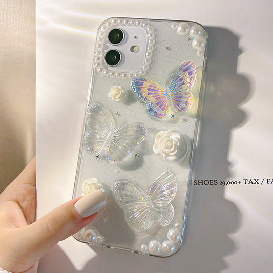 Protective Phone Cover for iPhone 12 mini , 3D Butterfly Flower Decor TPU Phone Back Case