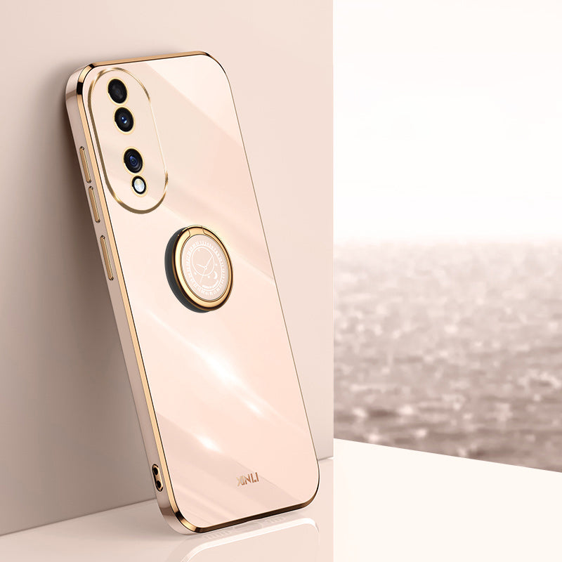 XINLI For Honor 90 Electroplated TPU Back Cover Anti-scratch Phone Case with Ring Kickstand