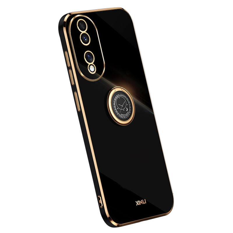 XINLI For Honor 90 Electroplated TPU Back Cover Anti-scratch Phone Case with Ring Kickstand