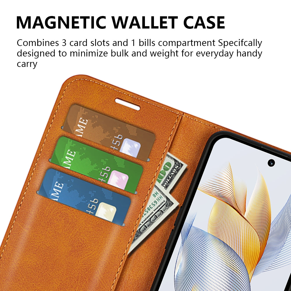 For Honor 90 Pro Scratch Resistant PU Leather Wallet Stand Protective Case Calf Texture Phone Cover