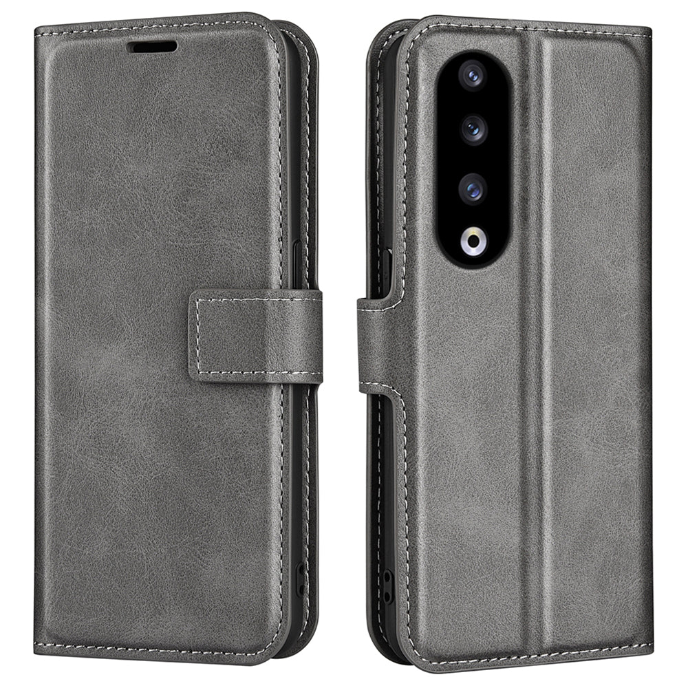 For Honor 90 Pro Scratch Resistant PU Leather Wallet Stand Protective Case Calf Texture Phone Cover