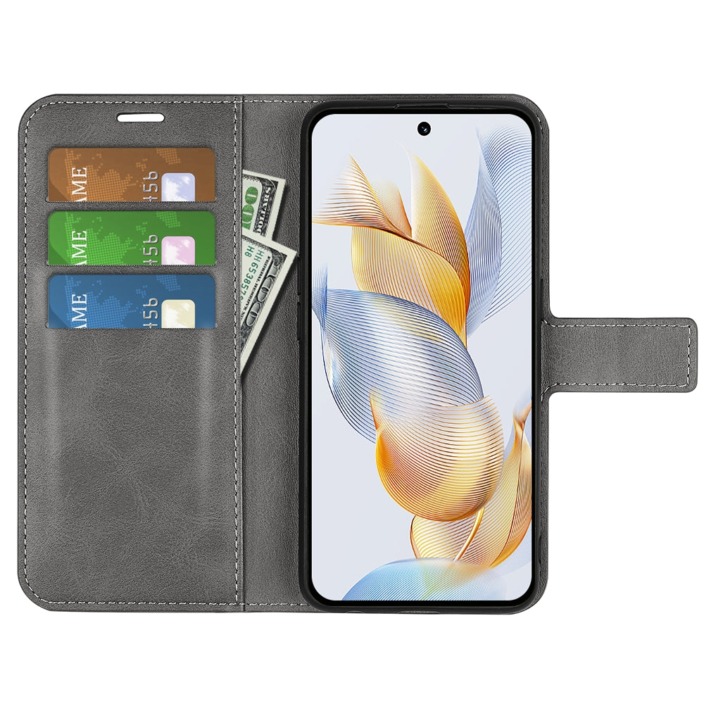 For Honor 90 Pro Scratch Resistant PU Leather Wallet Stand Protective Case Calf Texture Phone Cover