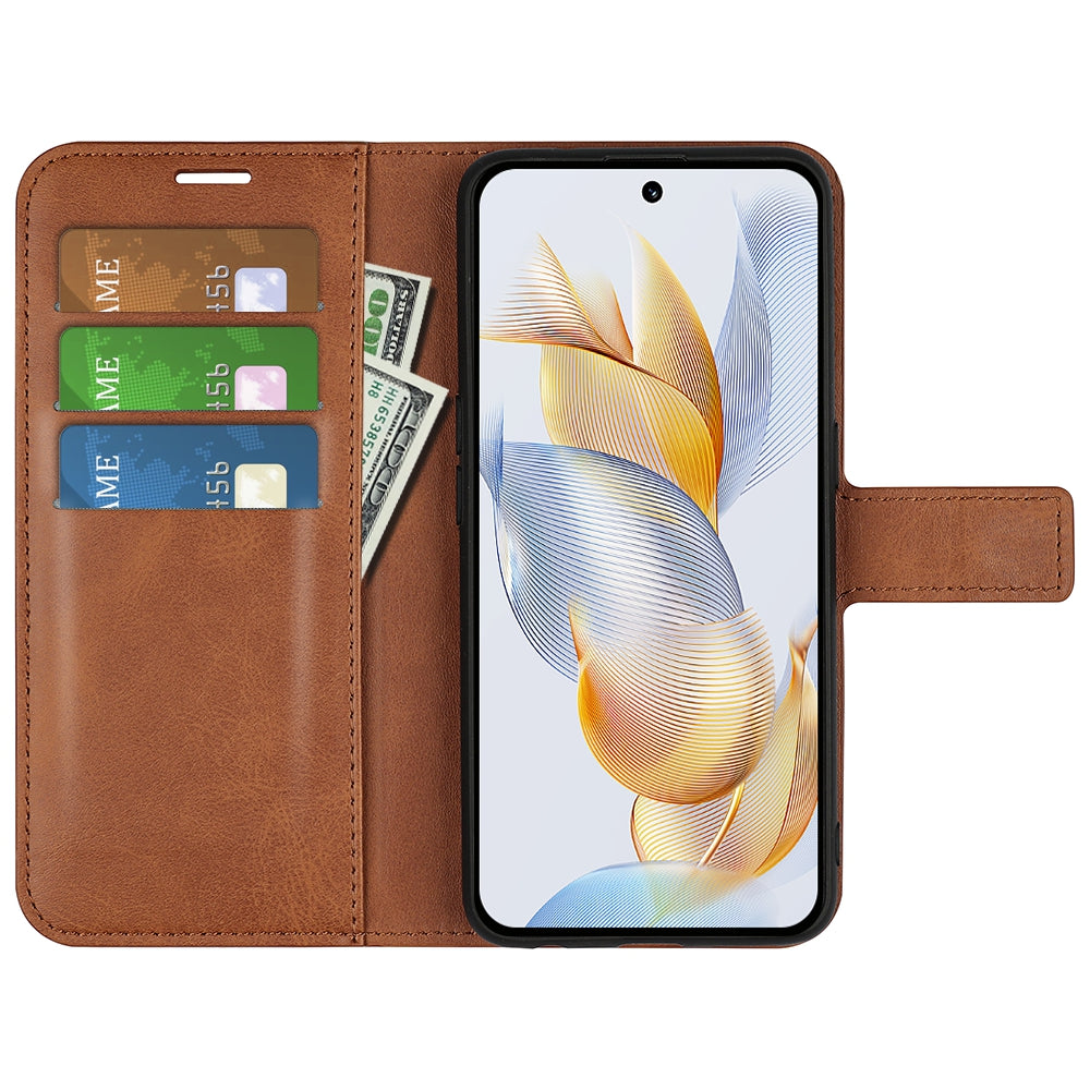 For Honor 90 Pro Scratch Resistant PU Leather Wallet Stand Protective Case Calf Texture Phone Cover
