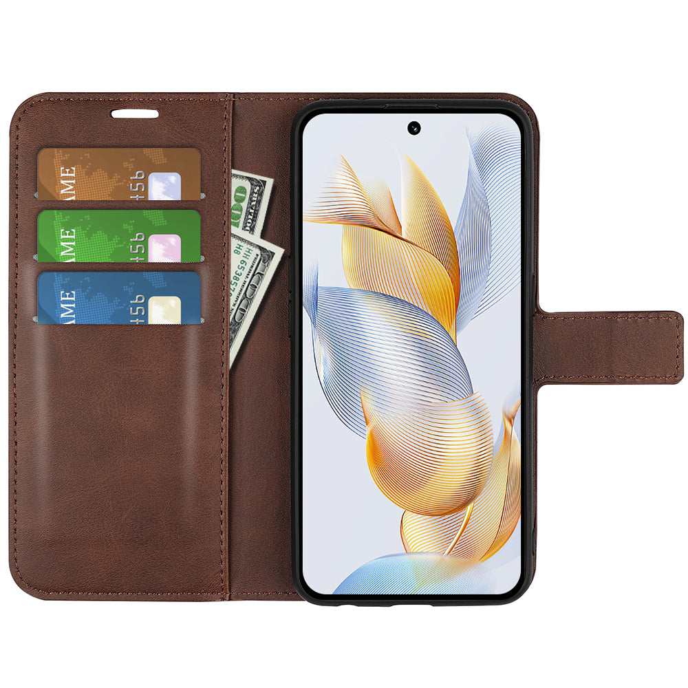 For Honor 90 Pro Scratch Resistant PU Leather Wallet Stand Protective Case Calf Texture Phone Cover