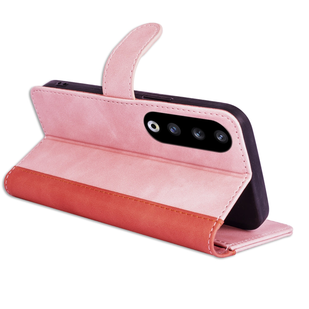 For Honor 90 Pro PU Leather Wallet Phone Cover Dual-color Splicing Anti-drop Stand Case