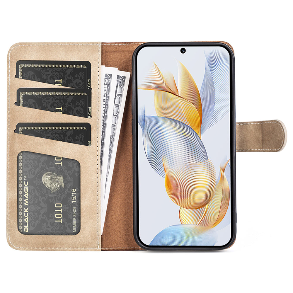 For Honor 90 Pro PU Leather Wallet Phone Cover Dual-color Splicing Anti-drop Stand Case