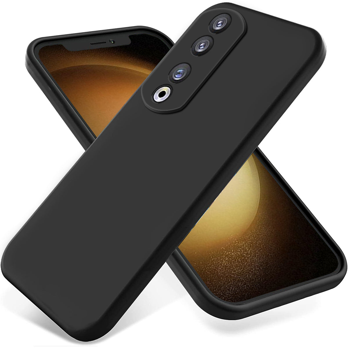 For Honor 90 Pro Liquid Silicone Phone Cover Soft Lining Protective Case with Strap
