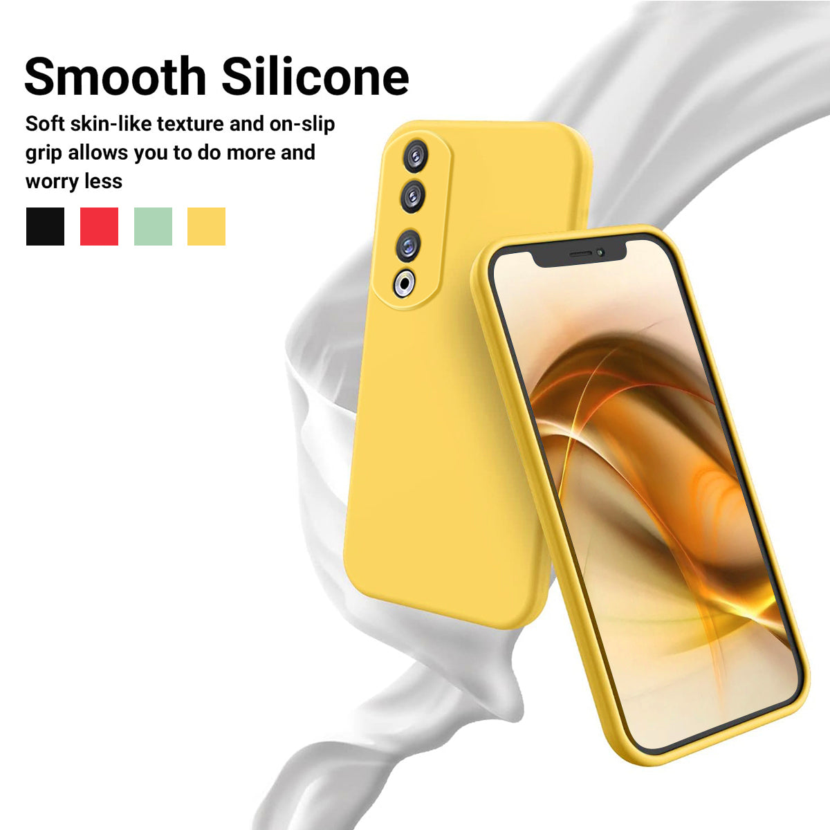 For Honor 90 Pro Liquid Silicone Phone Cover Soft Lining Protective Case with Strap