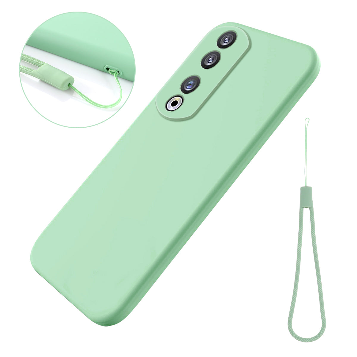 For Honor 90 Pro Liquid Silicone Phone Cover Soft Lining Protective Case with Strap