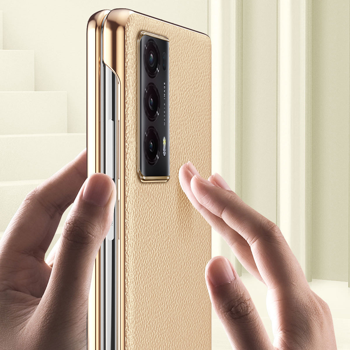 For Honor Magic V2 5G Electroplating Frame Phone Case Litchi Texture PU Leather Coated PC Protective Cover