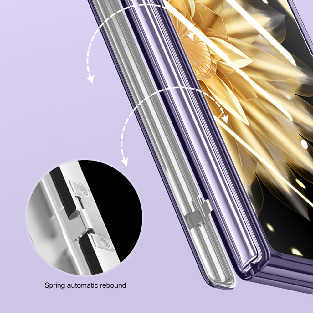 For Honor Magic V2 5G Hinge Protection Kickstand Cover Clear PC Electroplating Phone Case with Privacy Tempered Glass Film
